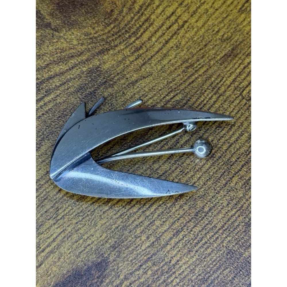 Vintage Mid-Century Modernist Craft Sterling Silver Designer Brooch